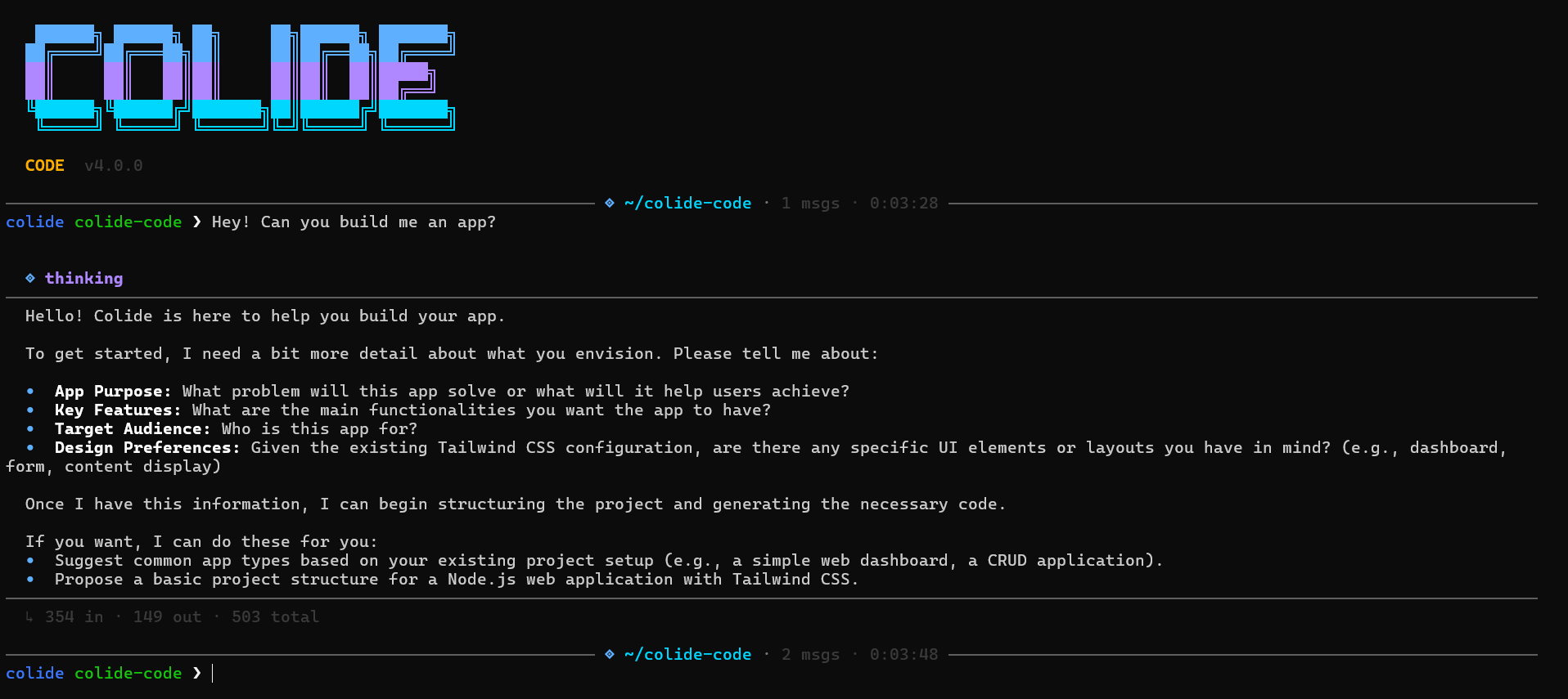 Colide Code interface